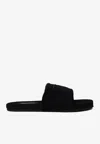 Tom Ford Velvet Effect Slippers Embroidered Logo Shoes In Black