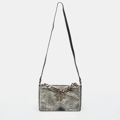 Pre-owned Tom Ford Tf Flap Silver Python Shoulder Bag