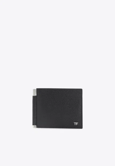 Tom Ford Tf Grained Leather Wallet With Money Clip In Black