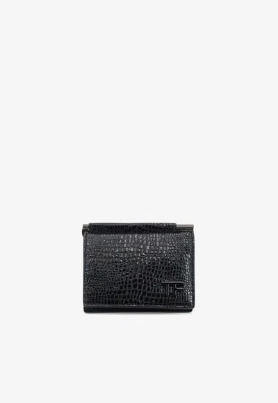 Tom Ford Tf Logo Croc-embossed Leather Wallet With Money Clip In Black