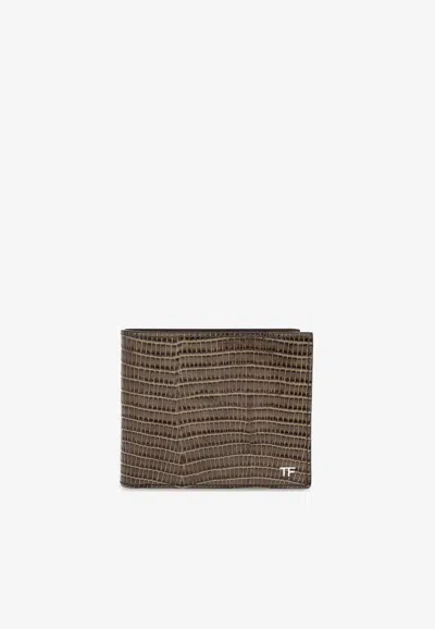 Tom Ford Tf Logo Lizard-effect Leather Wallet In Brown