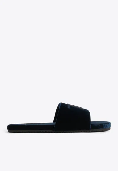 Tom Ford Tf Logo Velvet Slides In Navy