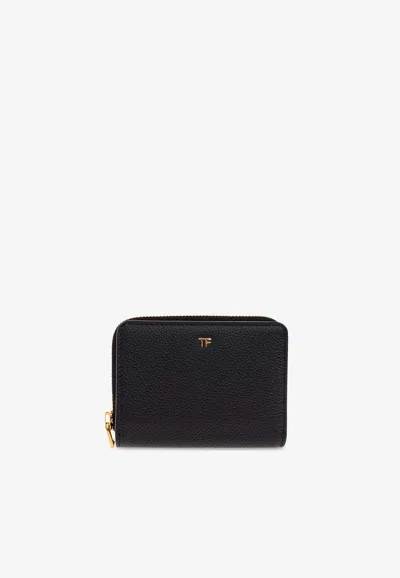 Tom Ford Tf Logo Zip-around Leather Wallet In Black