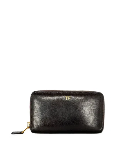 Pre-owned Tom Ford Tf Logo Zip-around Wallet In Brown