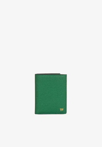 Tom Ford Tf Monogram Wallet In Grained Leather In Green