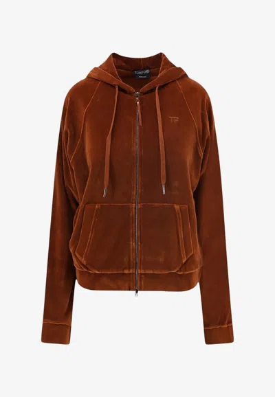 Tom Ford Tf Zip-up Velvet Hoodie In Brown