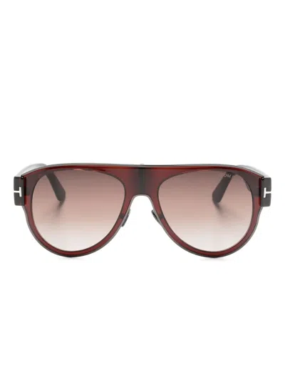 Tom Ford Logo-plaque Pilot-frame Sunglasses In Black