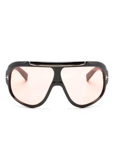 Tom Ford Logo-plaque Shield-frame Sunglasses In Black