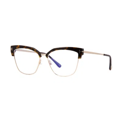 Tom Ford Tf5547-b052 Square Full Rim Havana-gold Eyeglasses In Black