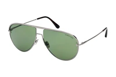 Pre-owned Tom Ford Theo Pilot Sunglasses Ruthenium/green (ft0924-12n-60)