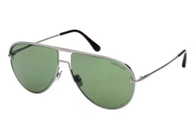 Pre-owned Tom Ford Theo Pilot Sunglasses60) In Ruthenium/green (ft0924/12n