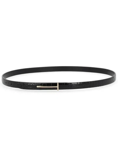 Tom Ford Thin Leather Belt In Black