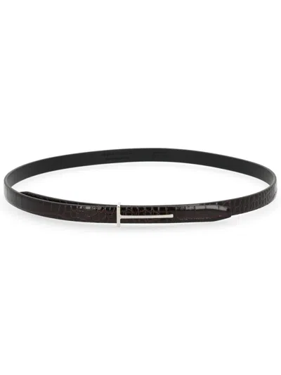 Tom Ford Thin Leather Belt In Brown