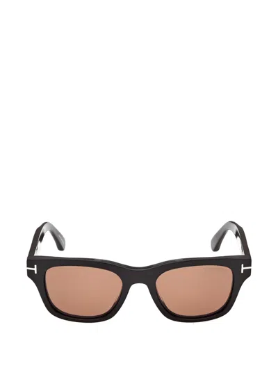 Tom Ford T-hinge Rectangle-frame Sunglasses In Brown