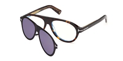 Tom Ford Ti5017-b With Clip-on Men's Glasses, Tortoiseshell, Size 55 In Black