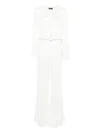 Tom Ford Tie Neck Long Sleeve Cady Jumpsuit In White
