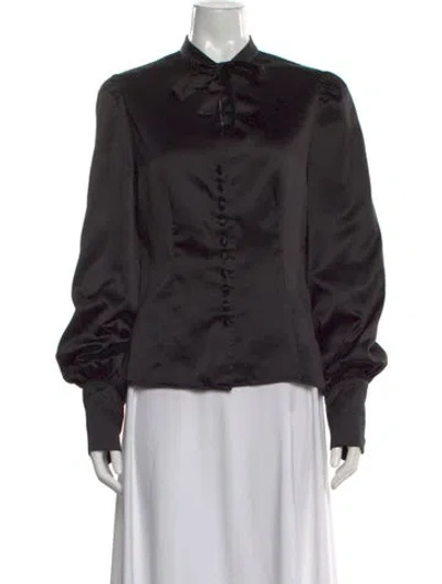 Pre-owned Tom Ford Tie Neck Long Sleeve Blouse In Black
