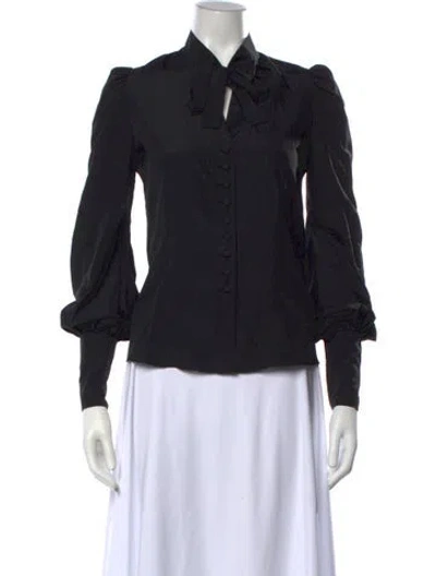 Pre-owned Tom Ford Tie Neck Long Sleeve Blouse In Black