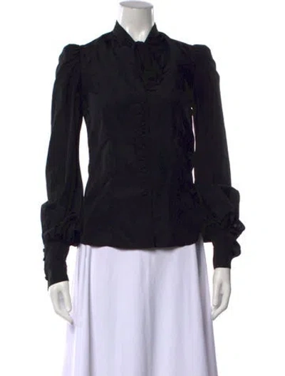 Pre-owned Tom Ford Tie Neck Long Sleeve Blouse In Black