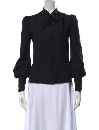 Pre-owned Tom Ford Tie Neck Long Sleeve Blouse In Black