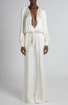 Tom Ford Tie Neck Long Sleeve Cady Jumpsuit In Crema White