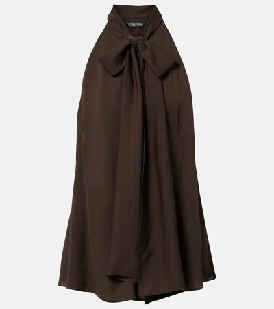 Tom Ford Tie-neck Silk Georgette Top In Black