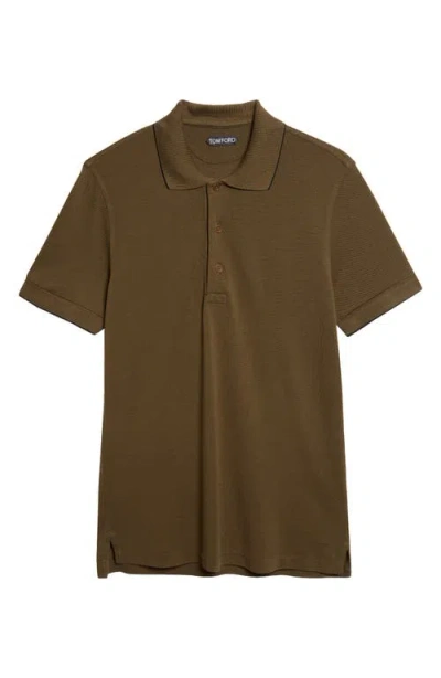 Tom Ford Tipped Lyocell & Cotton Piqué Polo In Green