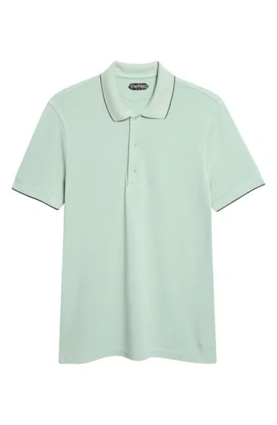 Tom Ford Tipped Lyocell & Cotton Piqué Polo In Green