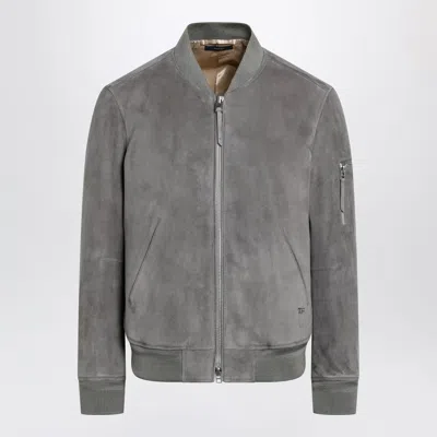 Tom Ford Titanium Suede Bomber Jacket In Lamb Leather In Gray
