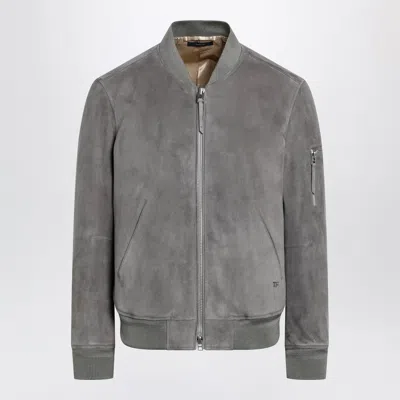 Tom Ford Titanium Suede Bomber Jacket In Lamb Leather In Gray