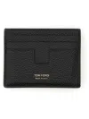 Tom Ford Textured Black Calf Leather Card Holder In Black