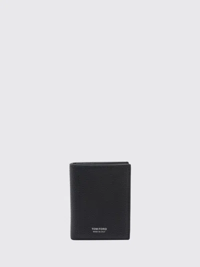 Tom Ford T-line Grained Calf Leather Bifold Card Holder With Laminated Logo In Black