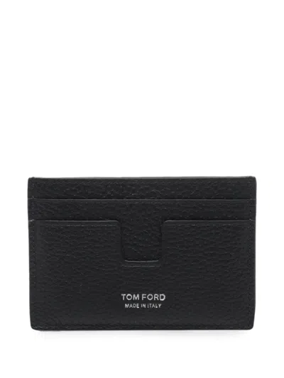 Tom Ford T-line Grained Leather Card Holder In Black
