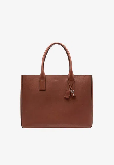 Tom Ford T-line Grained Leather East-west Tote Bag In Brown