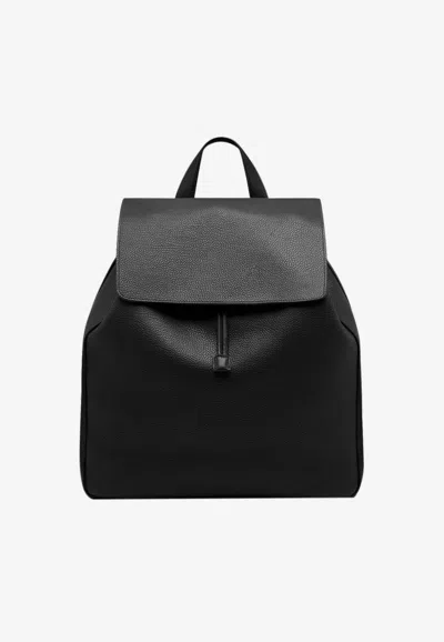 Tom Ford T-line Grained Leather Flap Backpack In Black