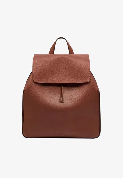 Tom Ford T-line Grained Leather Flap Backpack In Brown