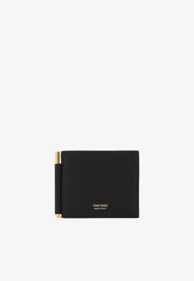 Tom Ford T-line Leather Money Clip Wallet In Black