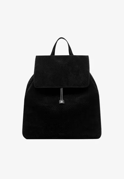 Tom Ford T-line Perforated Suede Flap Backpack In Black