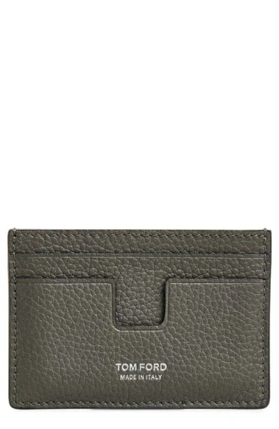 Tom Ford T-line Soft Grain Leather Card Holder With Money Clip In Green