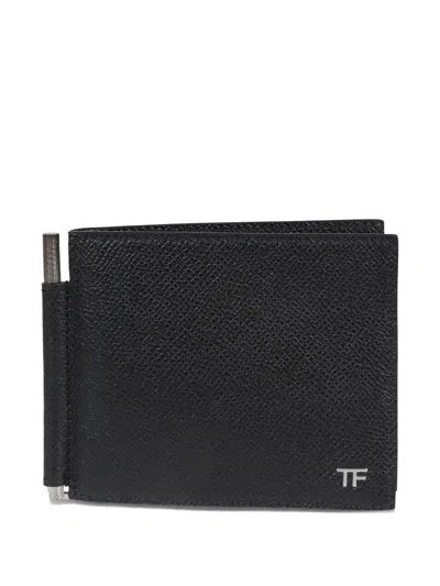 Tom Ford T-line Textured Leather Money-clip Wallet In Black