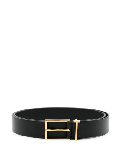Tom Ford T-logo Leather Belt In Black