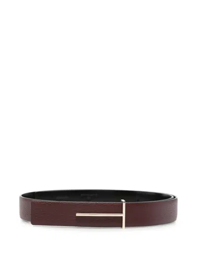 Tom Ford T-logo Pebbled Leather Belt In Brown