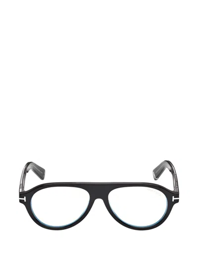 Tom Ford T-logo Pilot-frame Glasses In Black