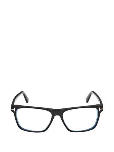 Tom Ford T-logo Rectangle-frame Glasses In Black