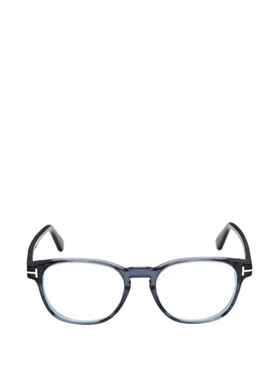 Tom Ford T-logo Round-frame Glasses In Blue