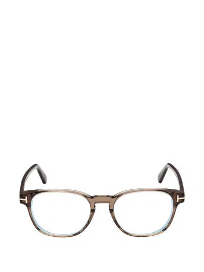 Tom Ford T-logo Round-frame Glasses In Brown