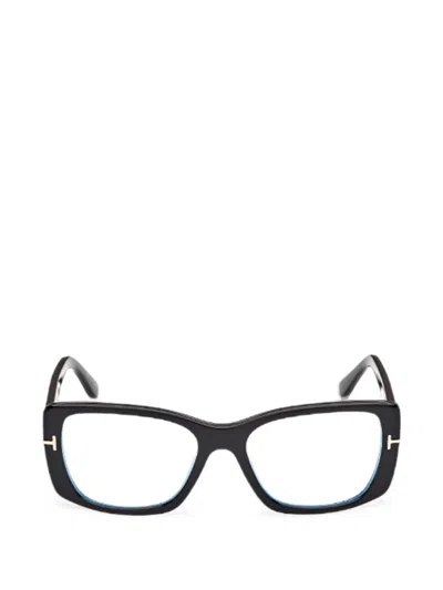 Tom Ford T-motif Rectangle-frame Glasses In Black