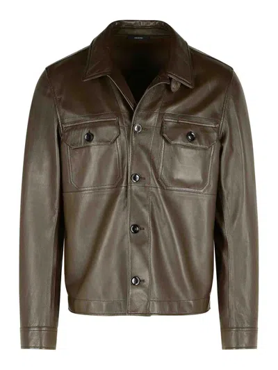 Tom Ford Tobacco Leather Jacket In Brown