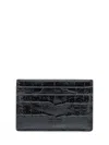 Tom Ford Black Crocodile Effect Leather Card Holder In Black