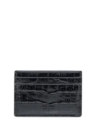 TOM FORD TOM FORD TOM FORD BLACK CROCODILE EFFECT LEATHER CARD HOLDER